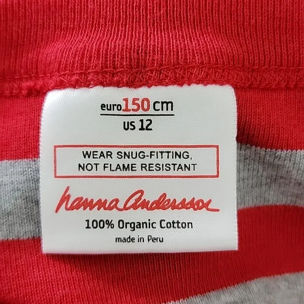 Hanna Andersson striped red and gray‎ organic cotton pajama top Kid 12